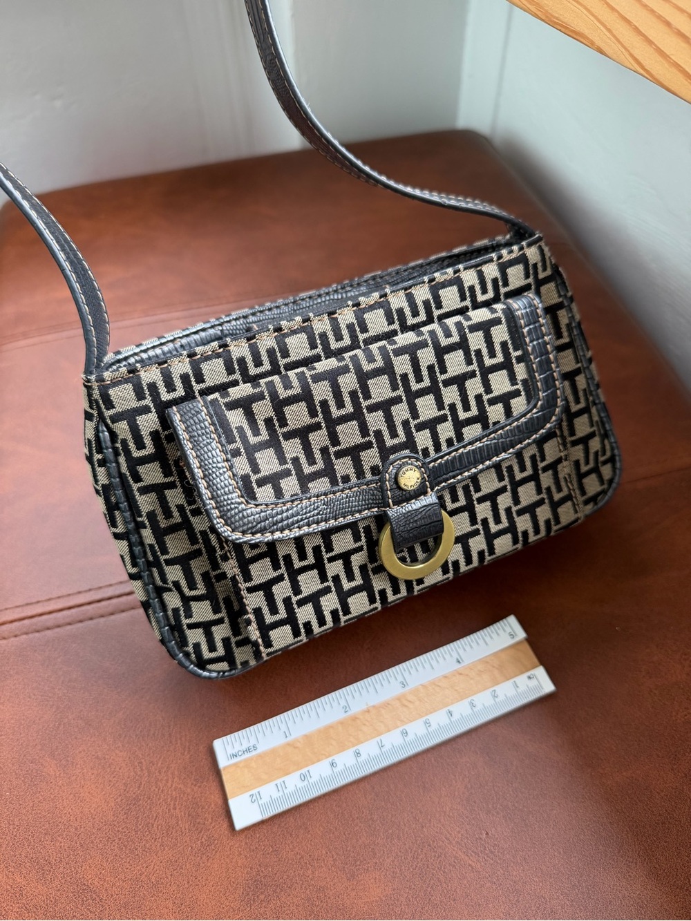 Y2K style, vintage Tommy Hilfiger Monogram Shoulder Bag